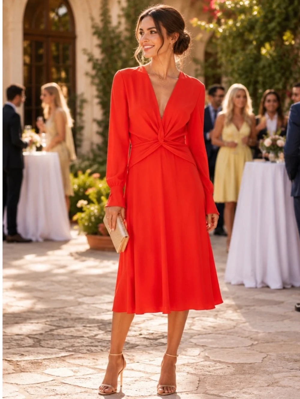 Equipment Faun Twist-Knot Midi
Dress Aura Long Sleeve Red Twist-Front Sz 0 NWOT